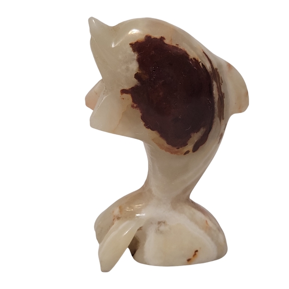 Vintage Onyx Dolphin Sculpture Hand Carved Stone 4" Tall Red-Brown Ivory Pink - Picture 4 of 13